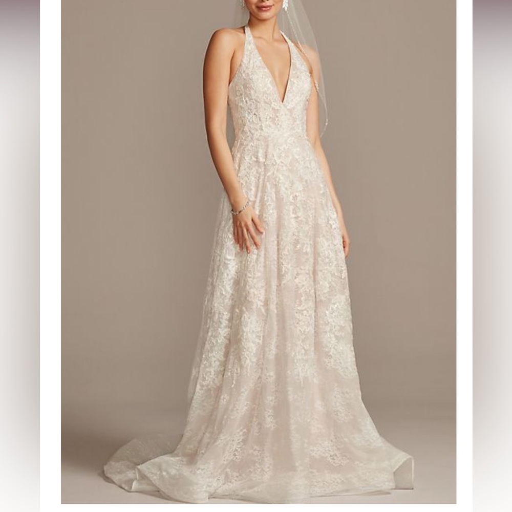 Oleg Cassini beaded lace halter a-line wedding dress. NWT.